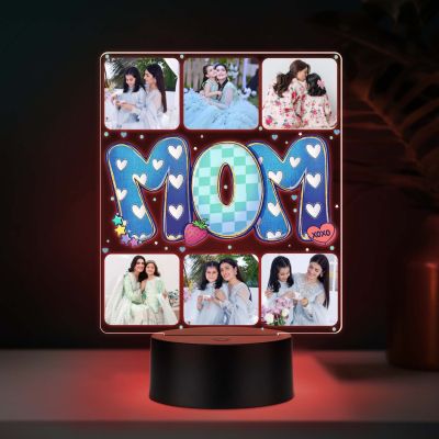 Personalized Mom Collage Photo Frame LED Lamp with Multicolored Light & USB Powered